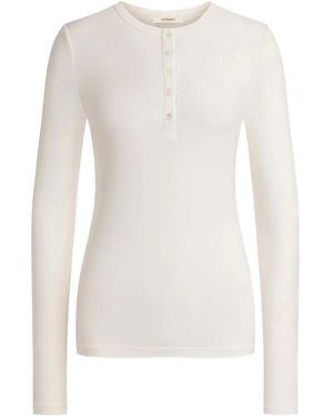 12 STOREEZ Henley-Neck Blouse - White