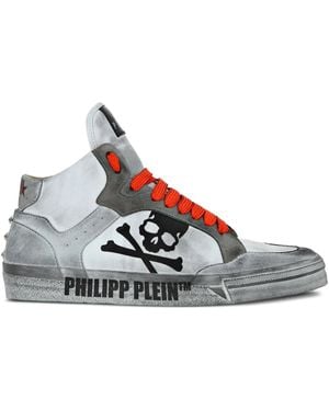 Philipp Plein Skull-Motif Hi-Top Sneakers - Gray