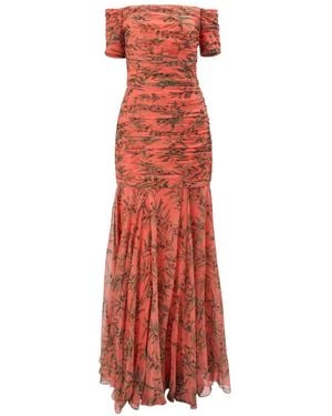 Carolina Herrera Branch-Print Ruched Gown - White