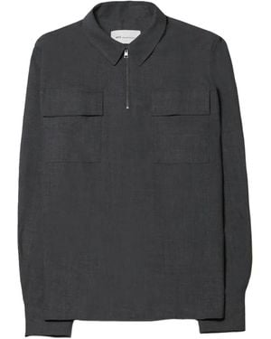 Ami Paris Quarter-Zip Chest-Pocket Polo Shirt - Black