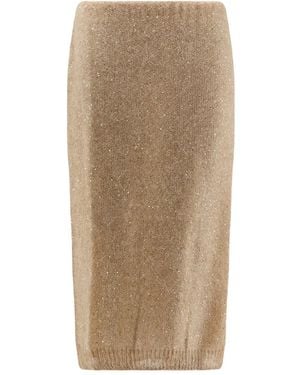 Nude Sequin-Embellished Midi Skirt - Natural
