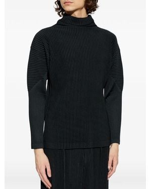 Homme Plissé Issey Miyake T-Shirt Met Hoge Hals En Plooien - Zwart
