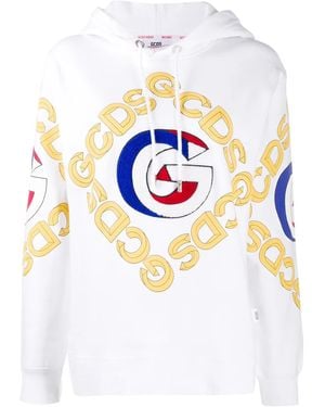 Gcds University Logo Print Hoodie - White
