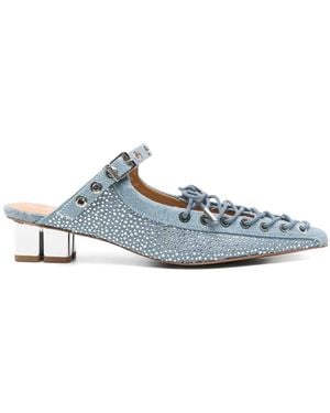Ganni Lace-Up Denim Mules - Blue