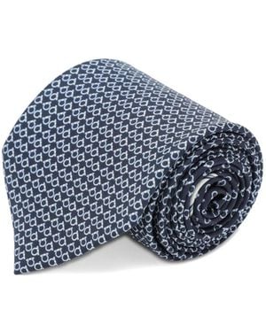 Ferragamo Gancini Square Print Silk Tie - Blue