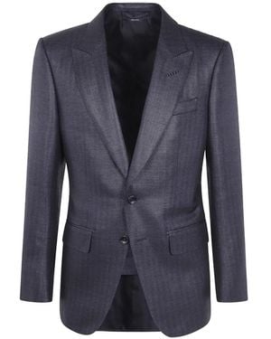 Tom Ford Herringbone-Pattern Wool Blazer - Blue