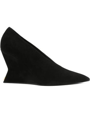 Balmain Suede Wedge-Heel Court Shoes - Black