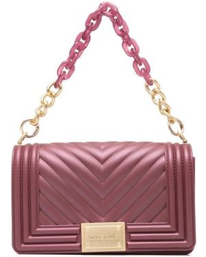 Marc Ellis Small Flat 27 Chevron-Quilted Logo-Plaque Tote Bag - Purple