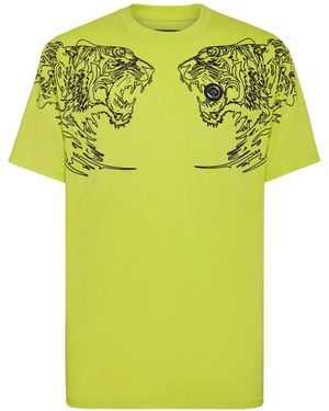 Philipp Plein Ss Tiger Cotton T-Shirt - Yellow