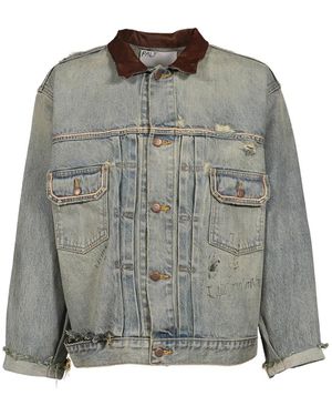 PALY Buffalo 66 Distressed-Effect Contrast-Collar Denim Jacket - Grey