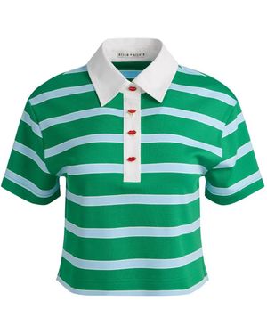 Alice + Olivia Lyle Striped Polo Top - Green