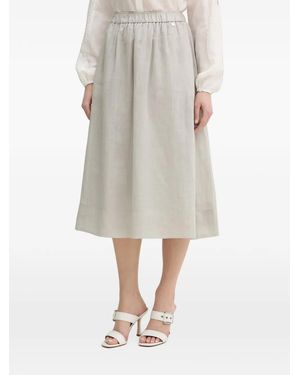 Silvian Heach Shipo Elasticated-Waist Logo-Plaque Midi Skirt - Gray