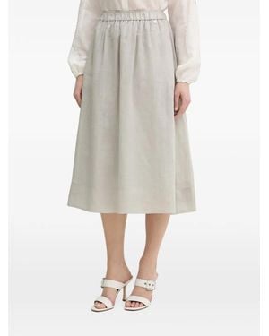 Silvian Heach Shipo Elasticated-Waist Logo-Plaque Midi Skirt - Gray