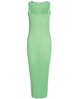 Issey Miyake Pleated Woven Midi Dress - Green