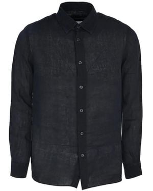 120% Lino Chemise À Boutonnière Sur Le Devant - Blue