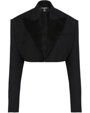 Balmain Grain-De-Poudre Crop Jacket - Black