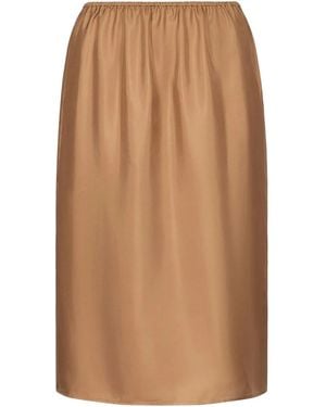 Loulou de Saison Vasali Elastic-Waist Silk Midi Skirt - Brown