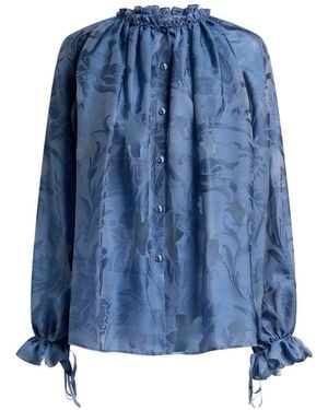 Etro Silk Jacquard Shirt With Fil Coupé Floral Motif - Blue