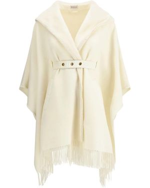 Moncler Kapuzen-Cape Mit Fransensaum - Weiß