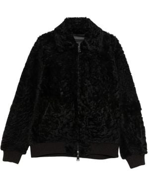 P.A.R.O.S.H. Lamb-Fur Zip-Up Bomber Jacket - Black