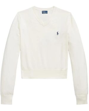 Polo Ralph Lauren Cotton-Blend Shrunken V-Neck Jumper - White