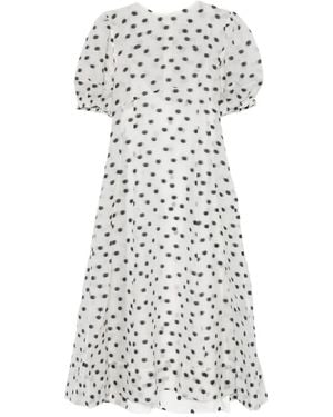 Stine Goya Polka-Dot Puff-Sleeve Midi Dress - White