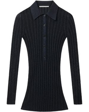 Stella McCartney Lurex Ribbed-Knit Polo Top - Blue