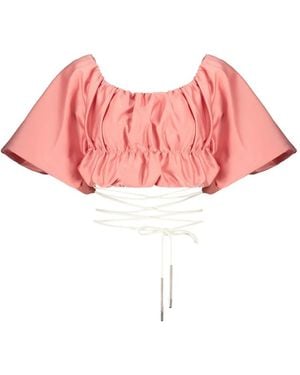 Ellery Balloon-Sleeve Cropped Top - Pink