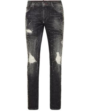Philipp Plein Studded Distressed Jeans - Gray