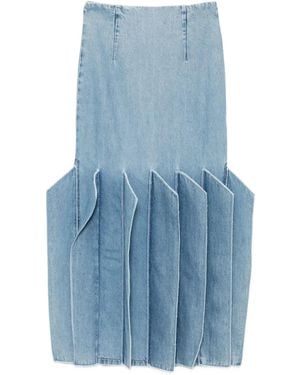 A.W.A.K.E. MODE Denim Midi-Rok Met Gestructureerde Zoom - Blauw