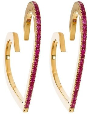 CADAR Pendientes Heart En Oro Amarillo De 18 Ct Con Rubí - Blanco