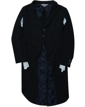 Comme des Garçons Pinstripe-Pattern Cutout Coat - Black