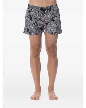 Roberto Cavalli Floral-Print Drawstring Swim Shorts - Blue