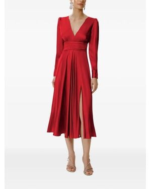 Framboise Yuno V-Neck Long-Sleeve Midi Dress - Red