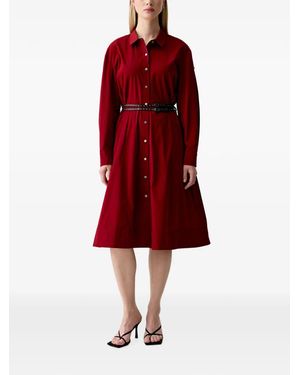 DKNY Belted Button-Down Midi Shirt Dress - Red