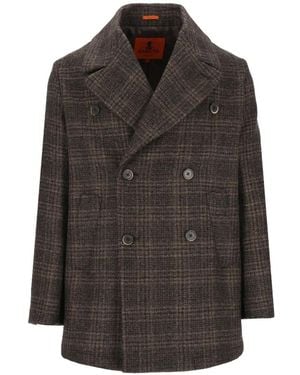 Barena Check-Pattern Double-Breasted Coat - Brown