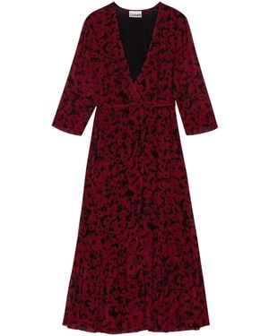 Ganni Botanical-Print Wrap Midi Dress - Red