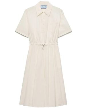 Prada Short-Sleeved Technical Pongé Dress - White