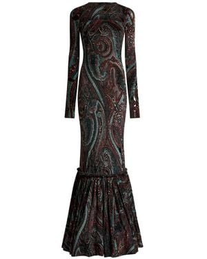 Etro Chenille-Jacquard Long Dress With Paisley Motif - Black