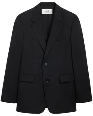 Ami Paris Single-Breasted Virgin Wool Blazer - Black