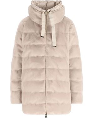 Herno Faux Fur High Neck Down Jacket Clothing - Natural
