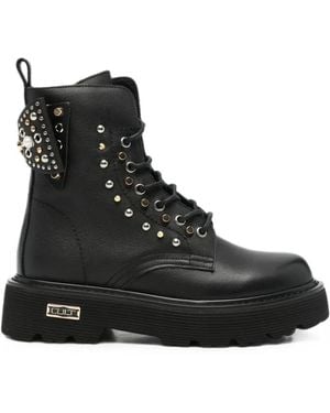 Cult Slash Stud-Embellished Bow-Detail Boots - Black