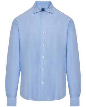 Fedeli Ong-Sleeve Poplin Shirt - Blue