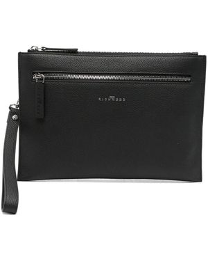 John Richmond Logo-Plaque Pebbled Clutch Bag - Black