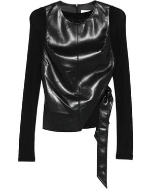 Nanushka Long-Sleeve Tie-Detail Top - Black