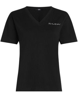 Karl Lagerfeld Signature V-Neck T-Shirt - Black