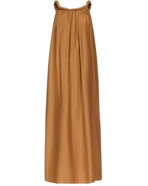 Loulou de Saison Gerafftes Kika Maxikleid Mit Verdrehtem Kragen - Natur