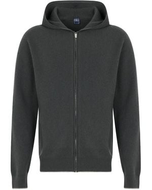 Fedeli Zip-Up Hooded Cardigan - Grey