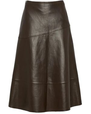 Yves Salomon Flared Leather Midi Skirt - Brown
