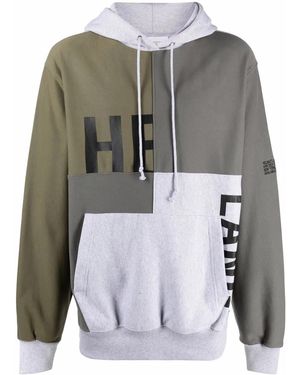 Helmut Lang Patchwork Logo-Print Pullover Hoodie - Grey